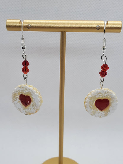 up close of linzer cookie earrings